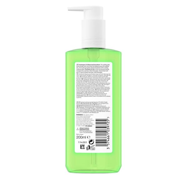 Neutrogena Oil Balancing Face Wash for Oily Skin with Lime & Aloe Vera 200ML Supply