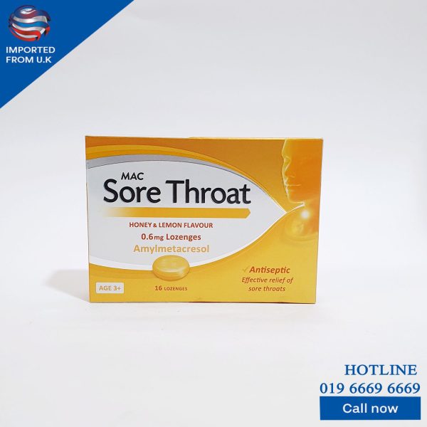 MAC SORE THROAT AMYLMETACRESOL HONEY & LEMON FLAVOUR 0.6 MG 16 LOZENGES Hot on Sale