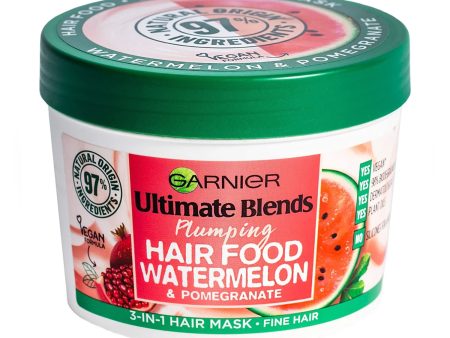 GARNIER ULTIMATE BLENDS PLUMPING HAIR FOOD WATERMELON & POMEGTANATE 3-IN-1 HAIR MASK 390 ML on Sale