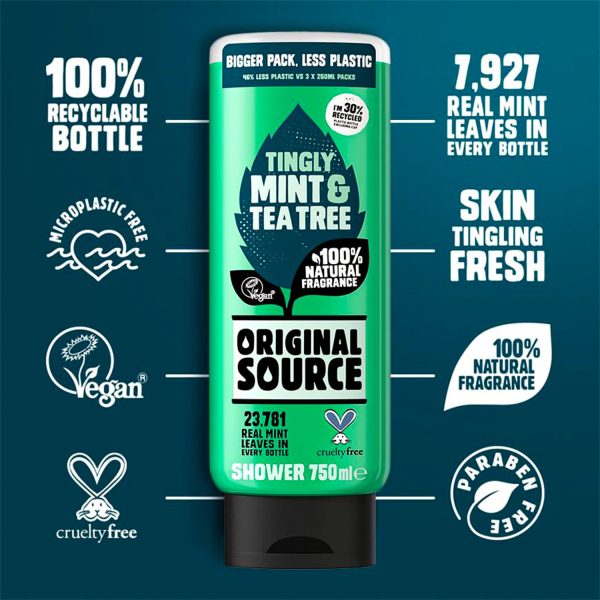 ORIGINAL SOURCE TINGLY MINT & TEA TREE SHOWER GEL 250 ml Supply