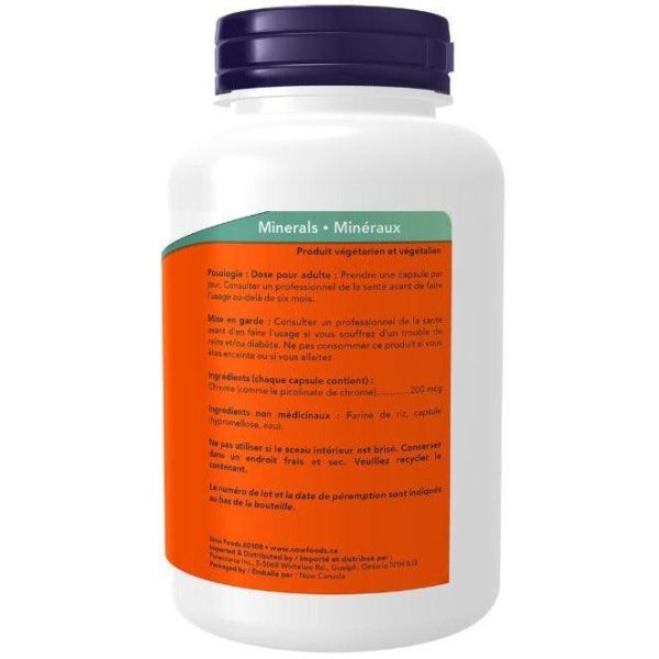 NOW Chromium Picolinate 200mcg 250 Capsules Hot on Sale