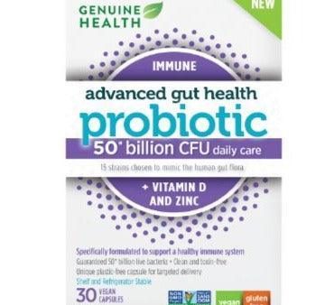 Genuine Health Probiotic Advanced Gut Health Immune + Vitamin D And Zinc 50 Billion 30 Veggie Caps Sale