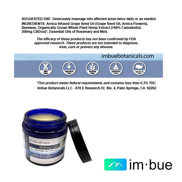 Imbue 800mg Embody CBD Salve of Full Spectrum Hemp Extract on Sale